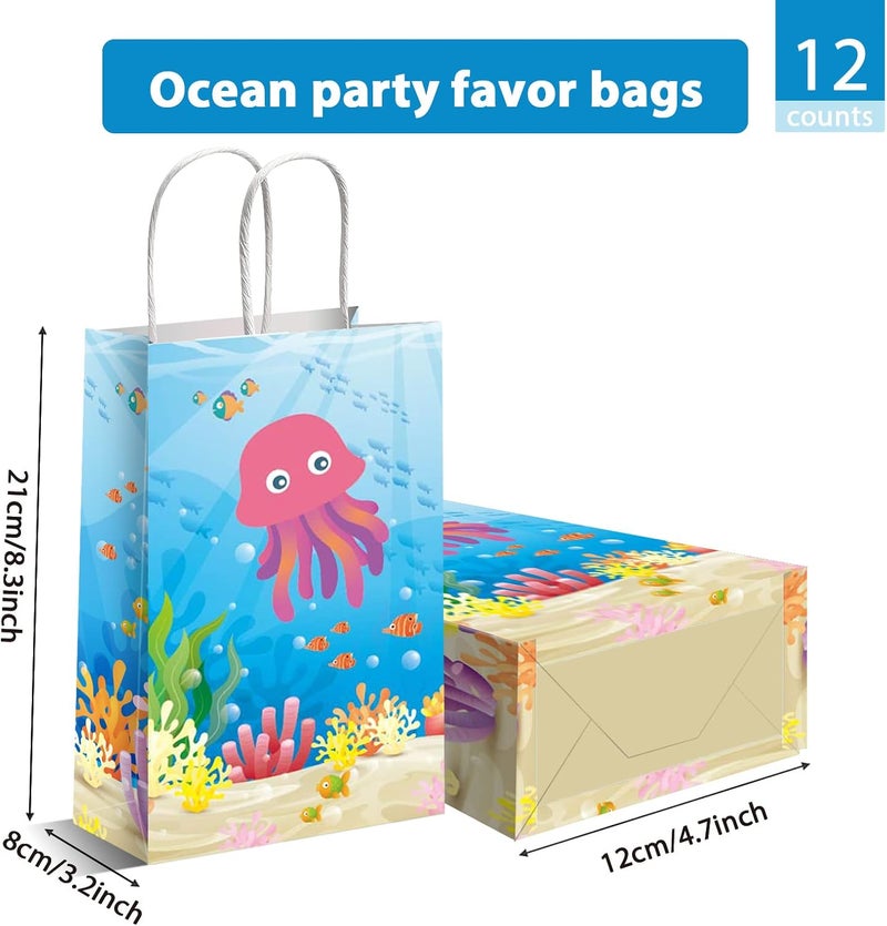 Tevxj 12 Pack Sea Animals Party Bags Under the Sea Party Favor Gift Bags Ocean Themed Party Treat Bags Marine Creature Fish Mermaid Candy Goodie Bags for for Baby Shower Kids Birthday Party Supplies - Image 2